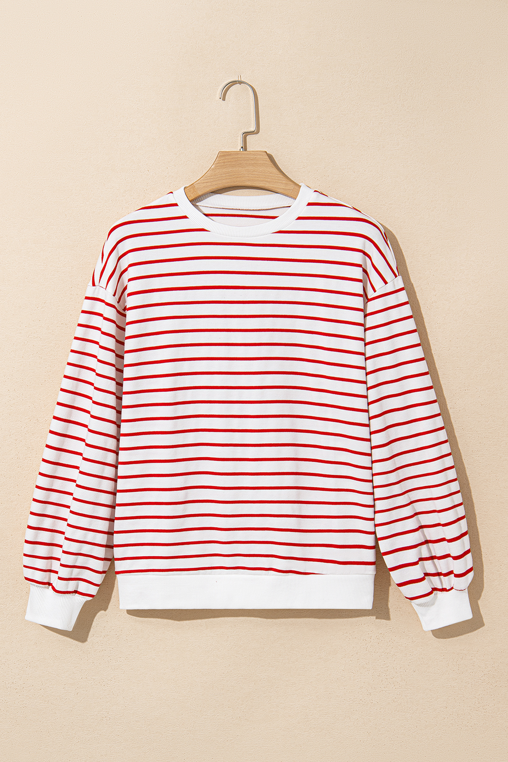 Burgundy Striped Long Sleeve Round Neck Loose Top - loveforevers