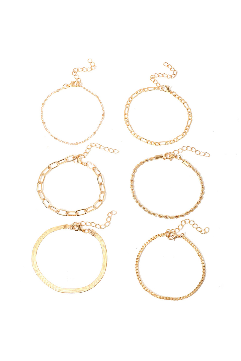 Gold Multi Layered Plated Adjustable Chain Bracelet Set - loveforevers
