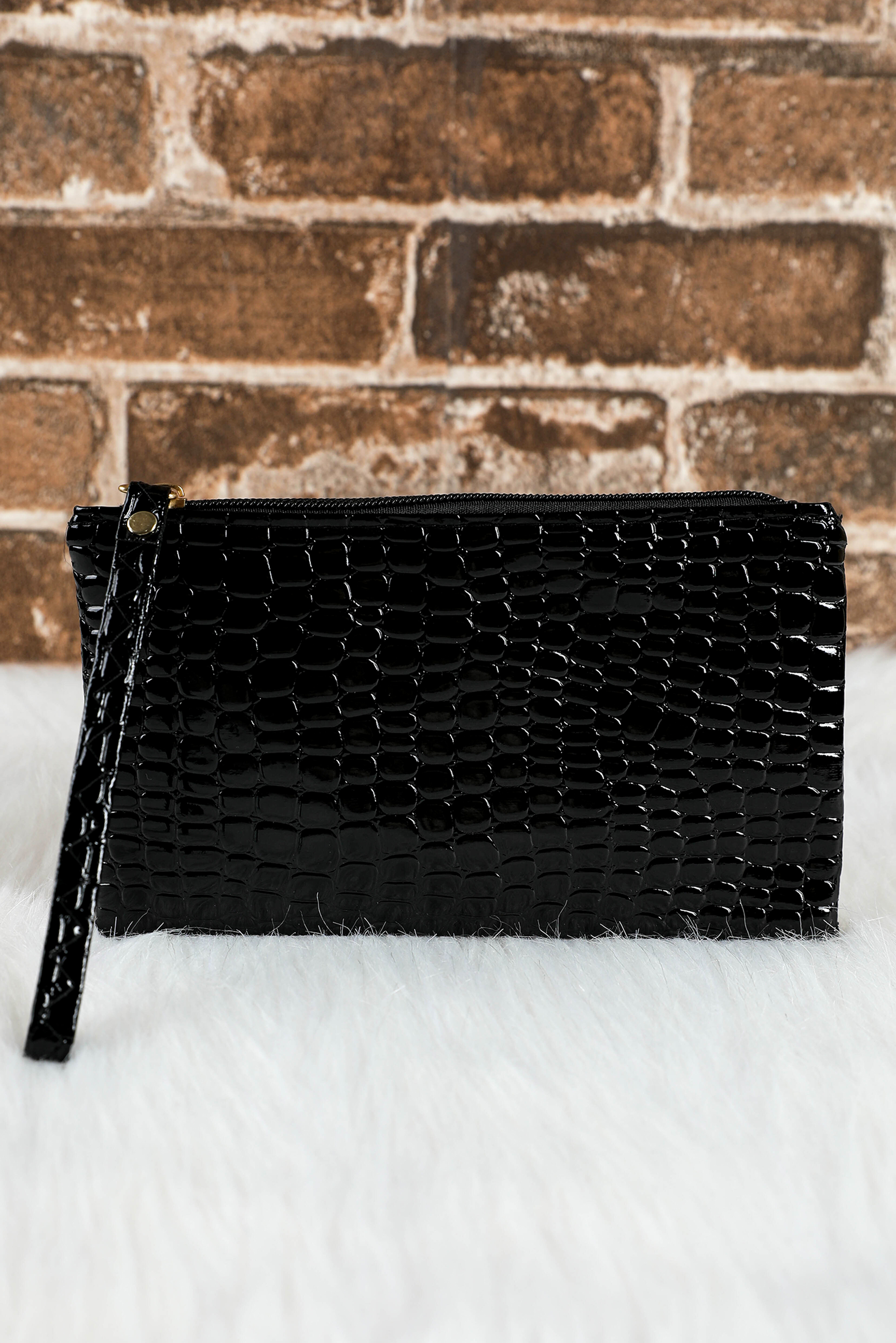 Black Crocodile Pattern Zipper Wristlet Wallet - loveforevers