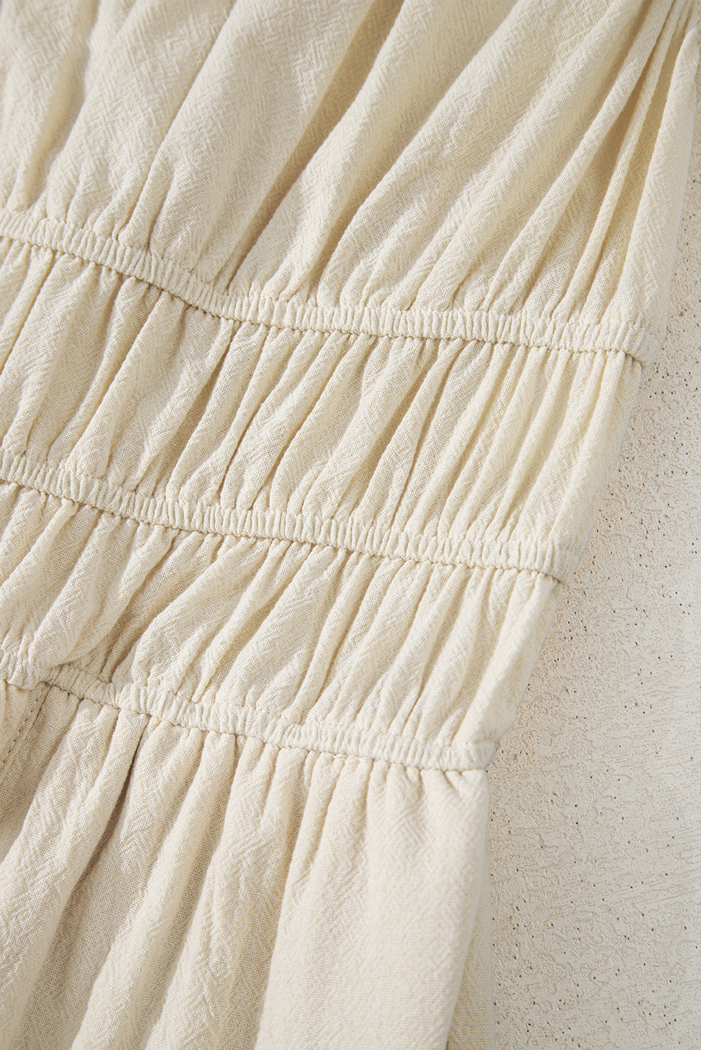 Beige Ruched High Waist Sleeveless Wide Leg Jumpsuit - loveforevers