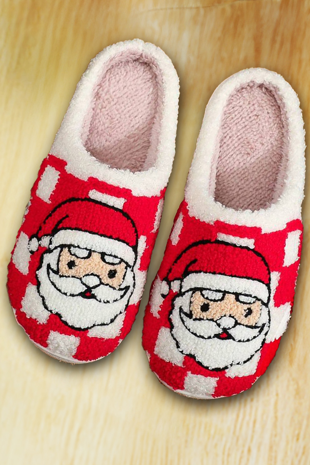 Fiery Red Checkered Santa Claus Graphic Plush Home Slippers - loveforevers