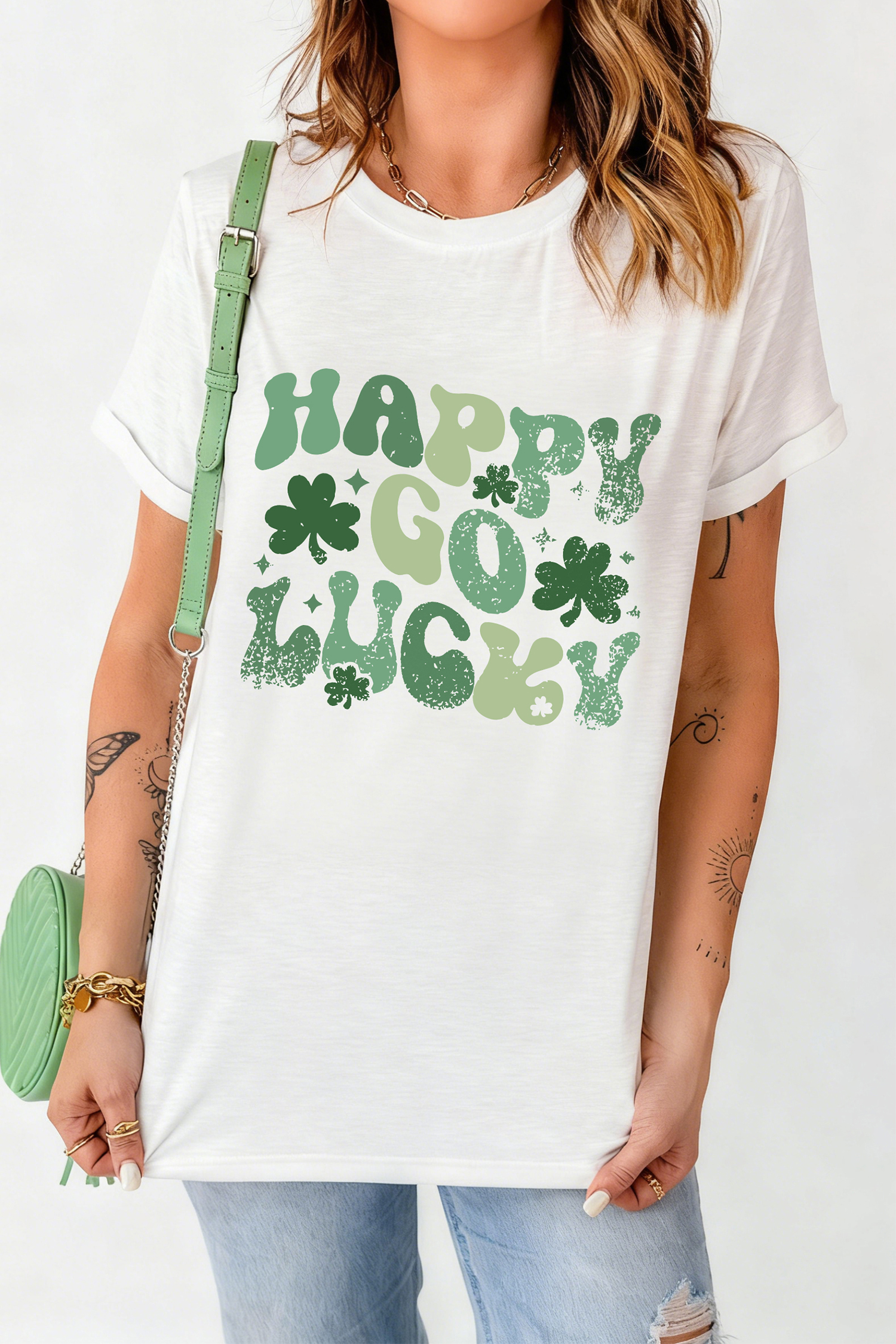 White HAPPY GO LUCKY St Patricks Day Graphic Tee - loveforevers