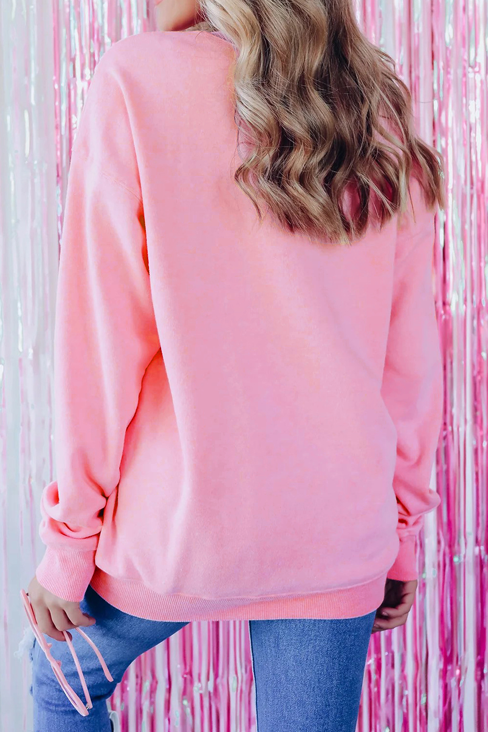 Pink Sequin Christmas Tree Graphic Drop Shoulder Sweatshirt - loveforevers