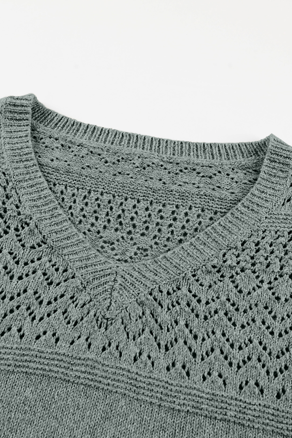 Sky Blue Eyelet Pattern Detail V Neck Drop Shoulder Sweater - loveforevers