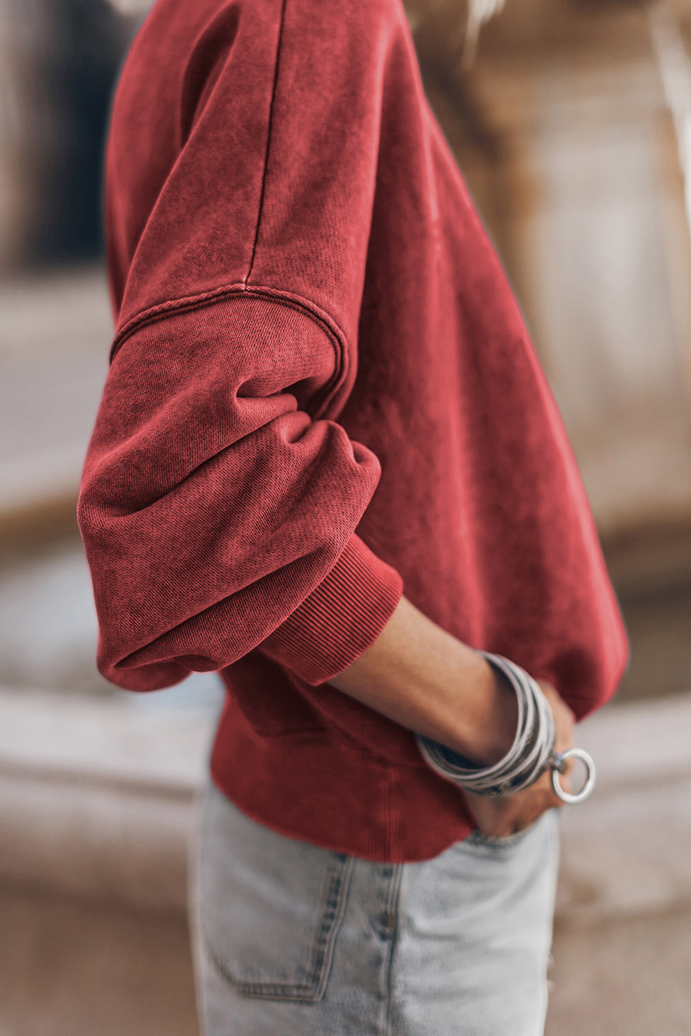 Brown Drop Shoulder Crew Neck Pullover Sweatshirt - loveforevers