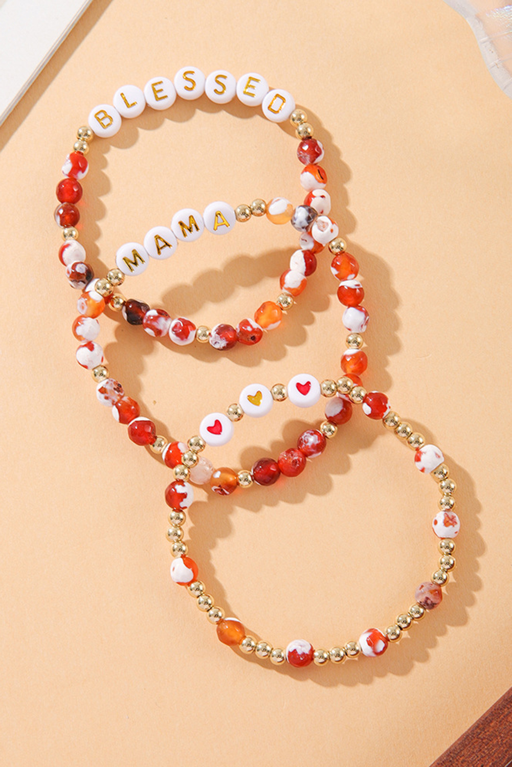 Gold MAMA Beaded Triple Layer Bracelet Set - loveforevers