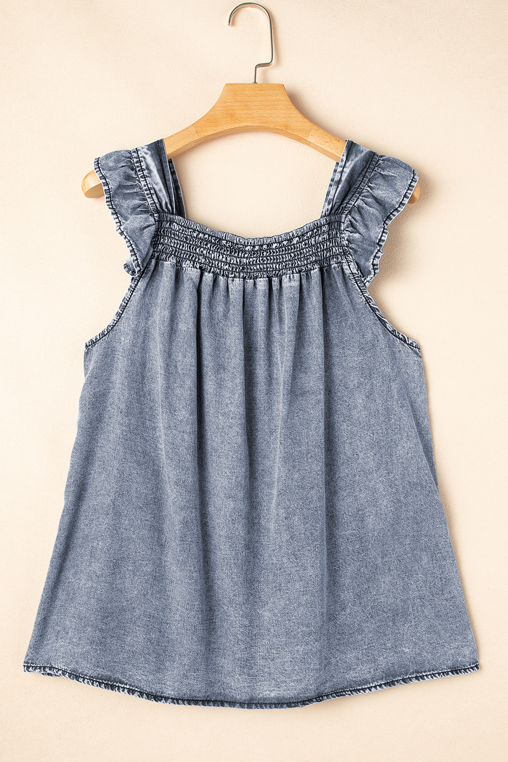 Ashleigh Blue Ruffled Shirred Neckline Sleeveless Denim Tank Top - loveforevers