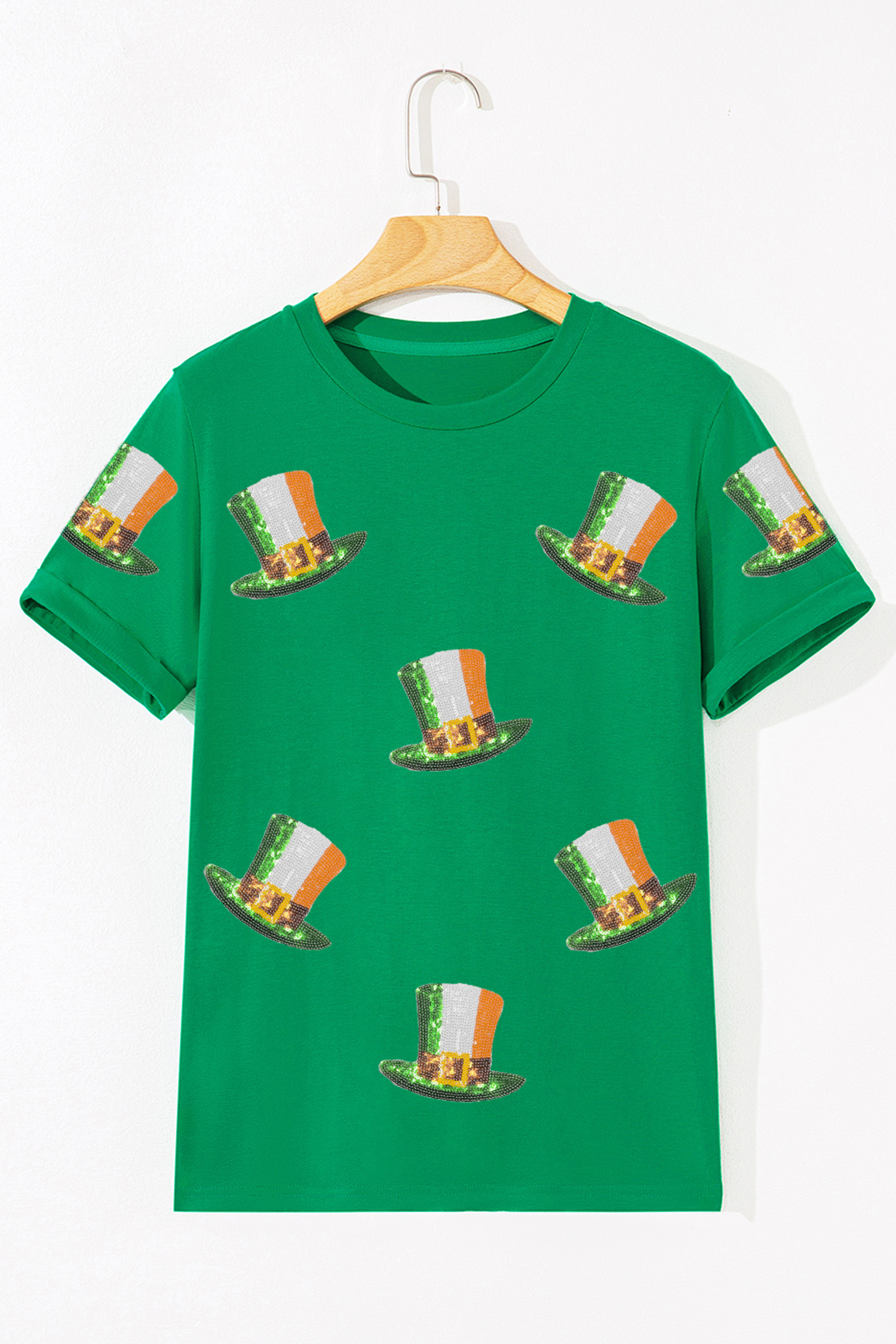 Bright Green Sequin St Patricks Day Hat Relaxed T Shirt - loveforevers