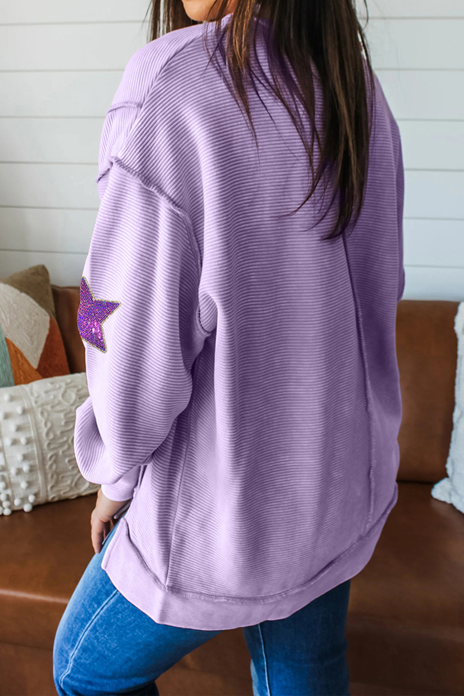 Lavendula Mardi Gras Holiday Sequined Star Patched Patterned Top - loveforevers