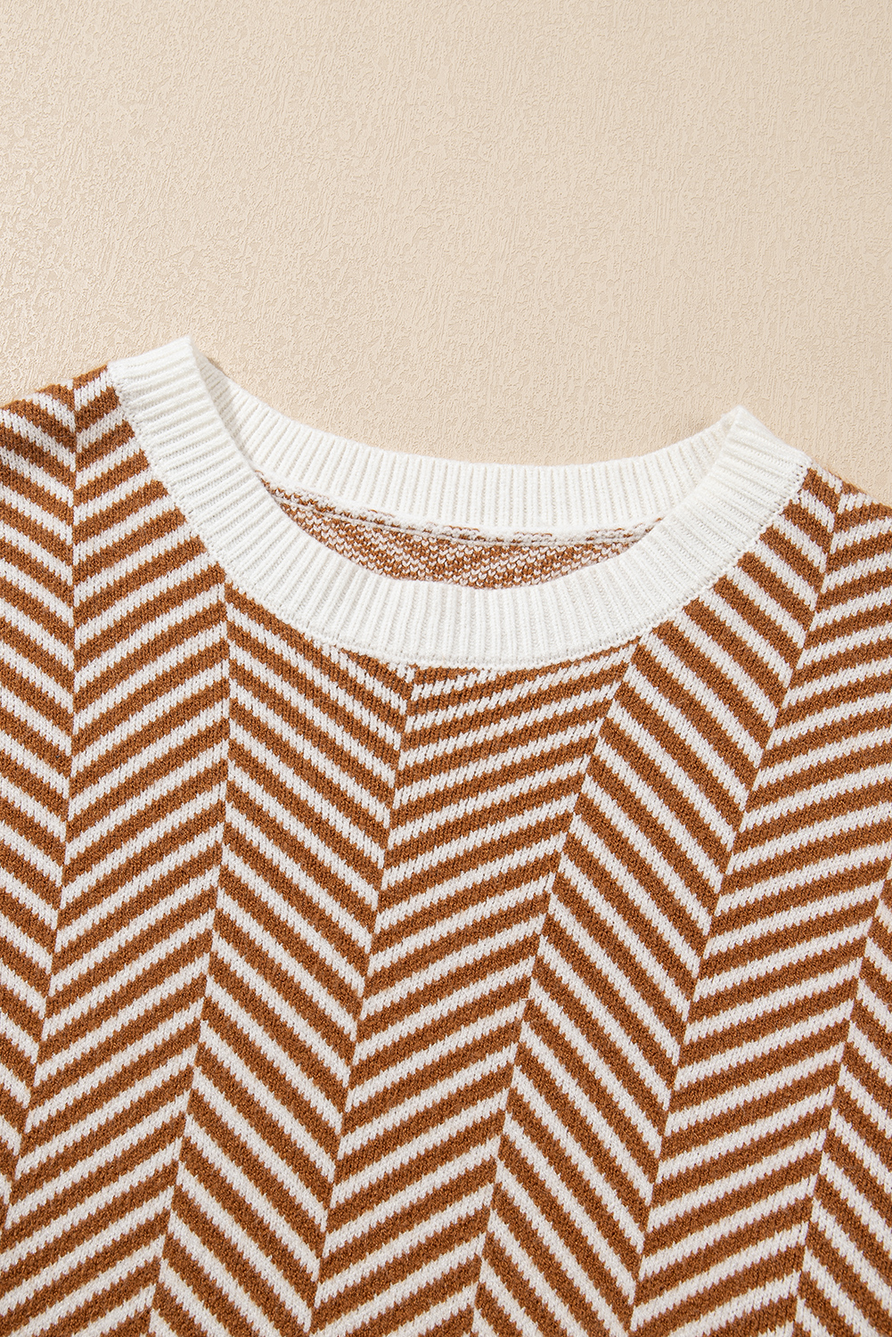 Coffee Contrast Edge Crew Neck Drop Shoulder Sweater - loveforevers