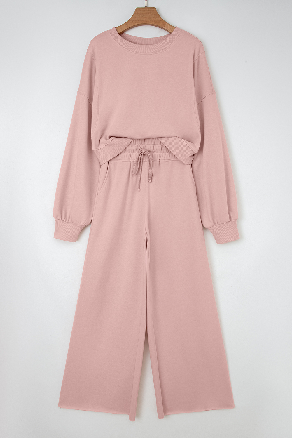 Bright Green Drop Shoulder Puff Sleeve Crop Pullover Drawstring Wide Leg Pants Set - loveforevers