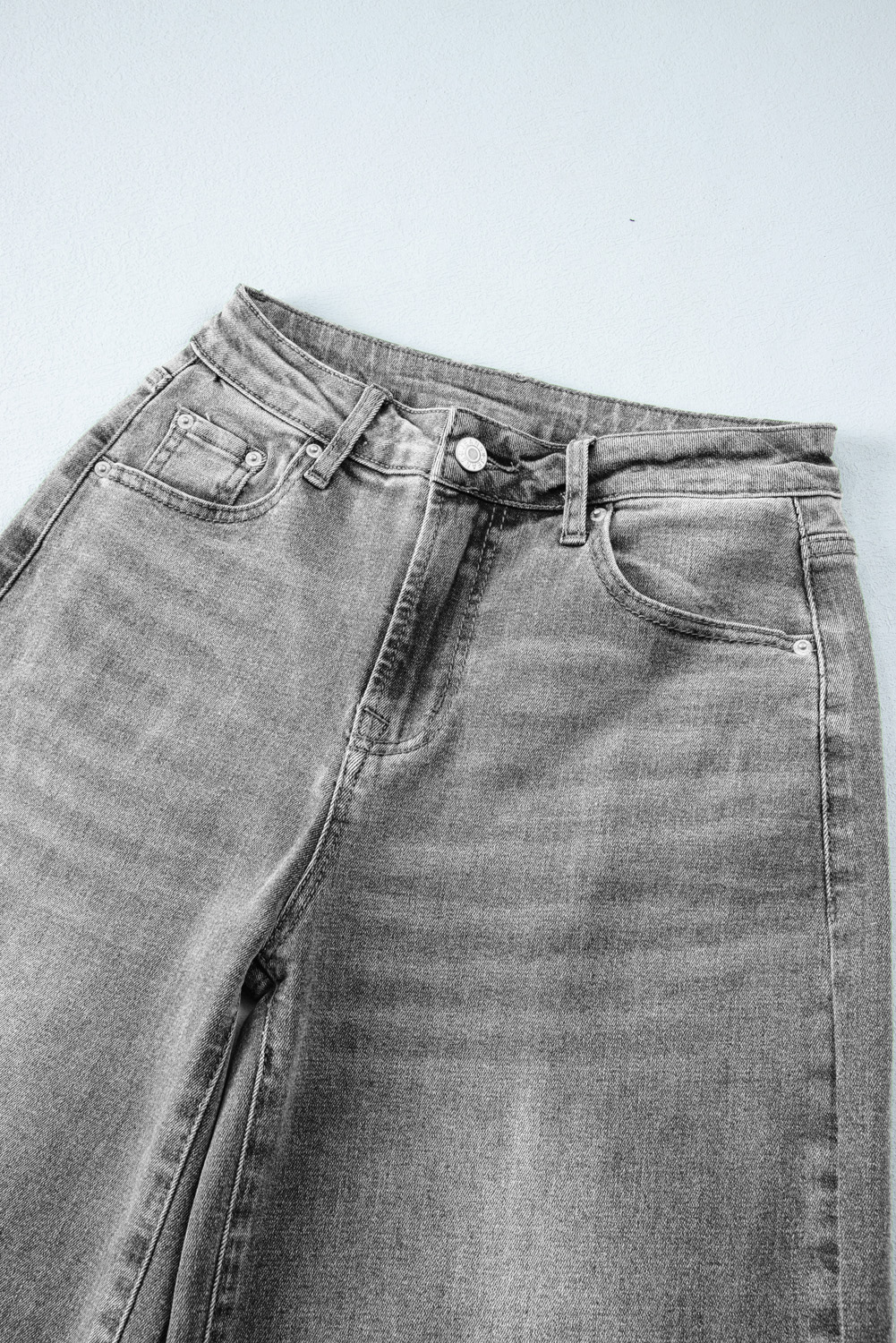 Gray Raw Hem Straight Leg Loose High Waist Jeans - loveforevers