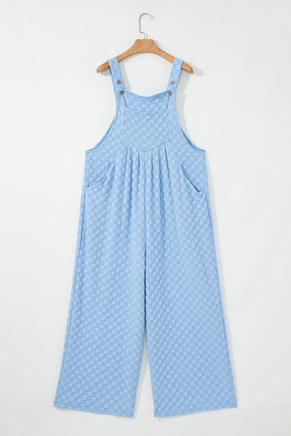 Beau Blue Checkered Pocketed High Waist Wide Leg Overall - loveforevers