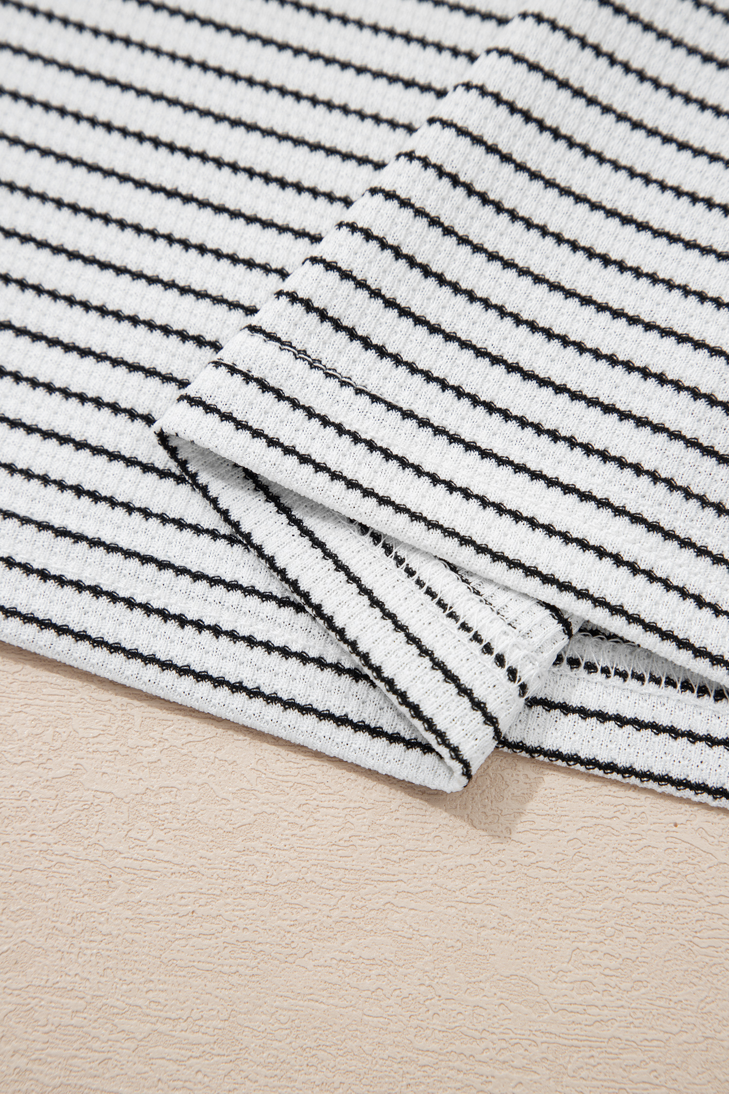 White Stripe Contrasted Ruffle Trim Loose Long Sleeve Top - loveforevers