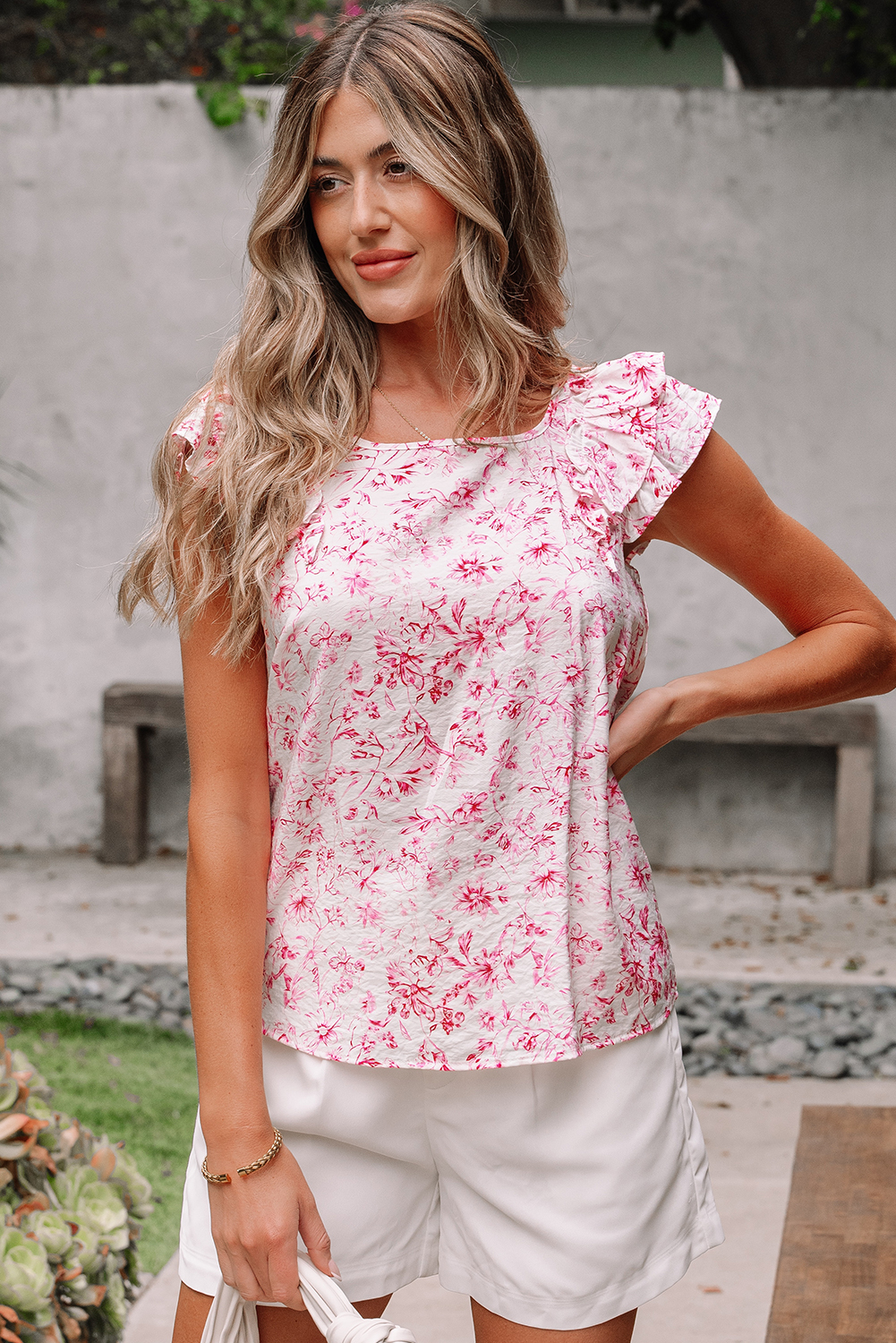 Beau Blue Textured Bow Knot Frilled Butterfly Sleeve Blouse - loveforevers