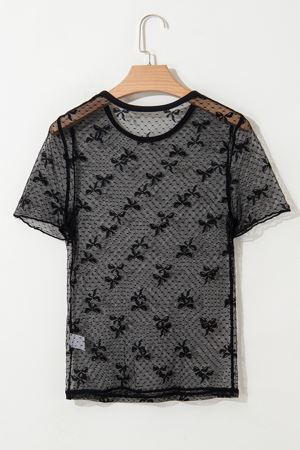 Black Bow Knot Dotted See-through Mesh Patched Slim Fit Blouse - loveforevers
