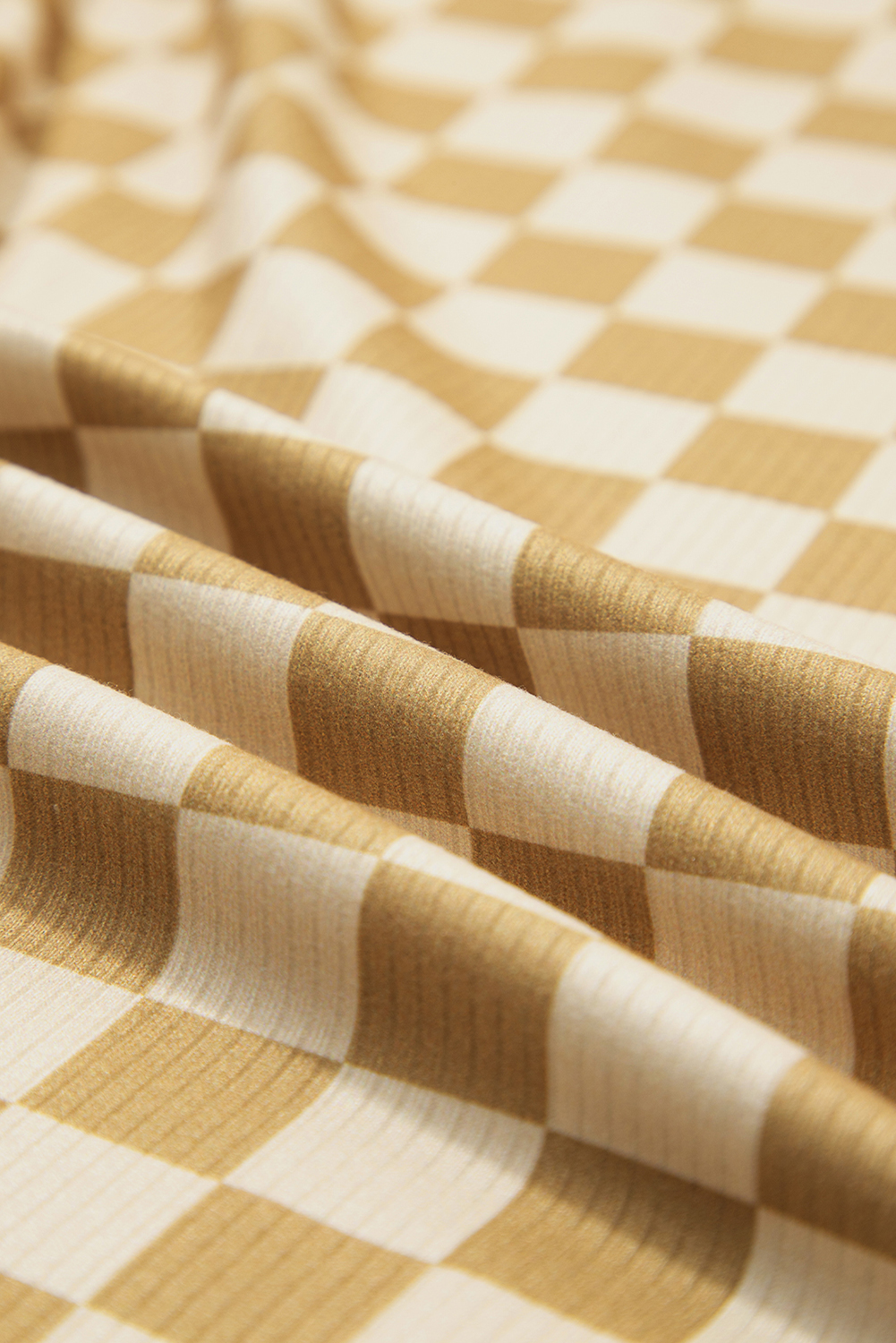 Khaki Check Pattern Turtleneck Ribbed Slim Long Sleeve Tee - loveforevers