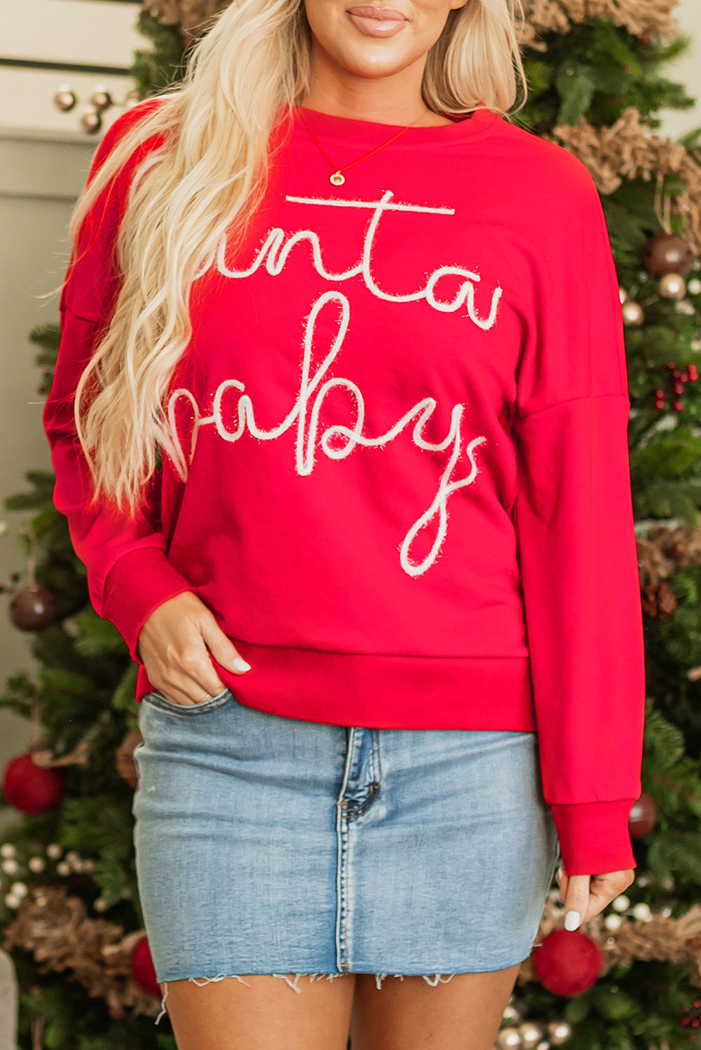 Fiery Red Christmas Santa Baby Tinsel Graphic Sweatshirt - loveforevers