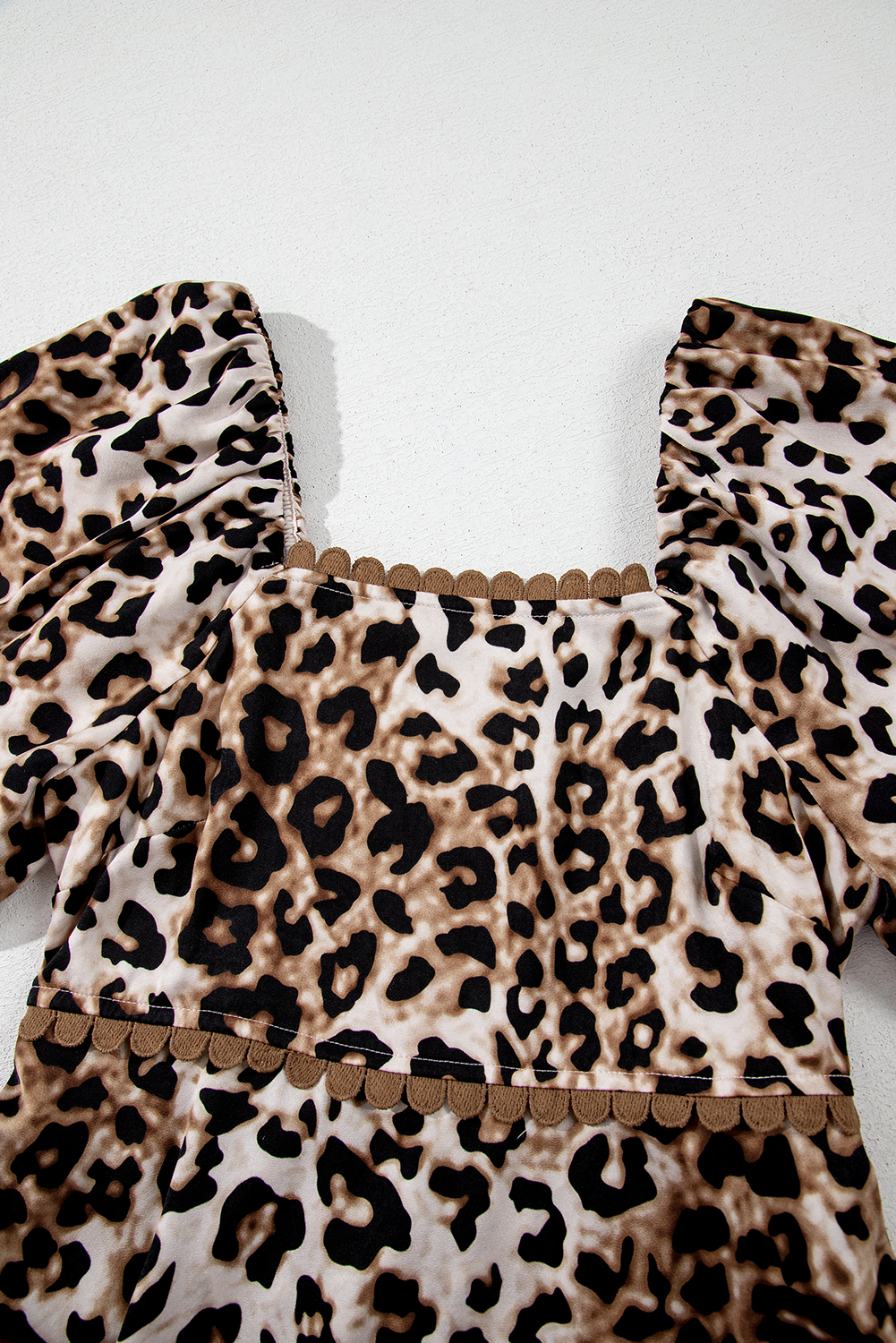 Brown Leopard Print Bubble Sleeve Square Neck Maxi Dress - loveforevers