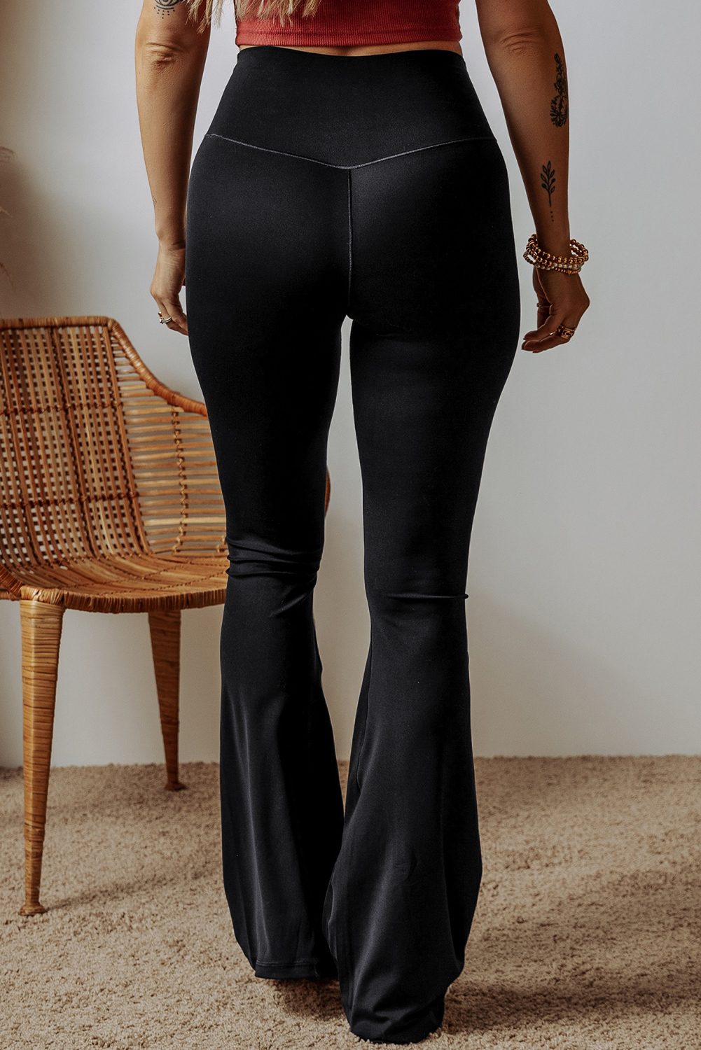 Black V Shape High Waist Flared Leggings - loveforevers