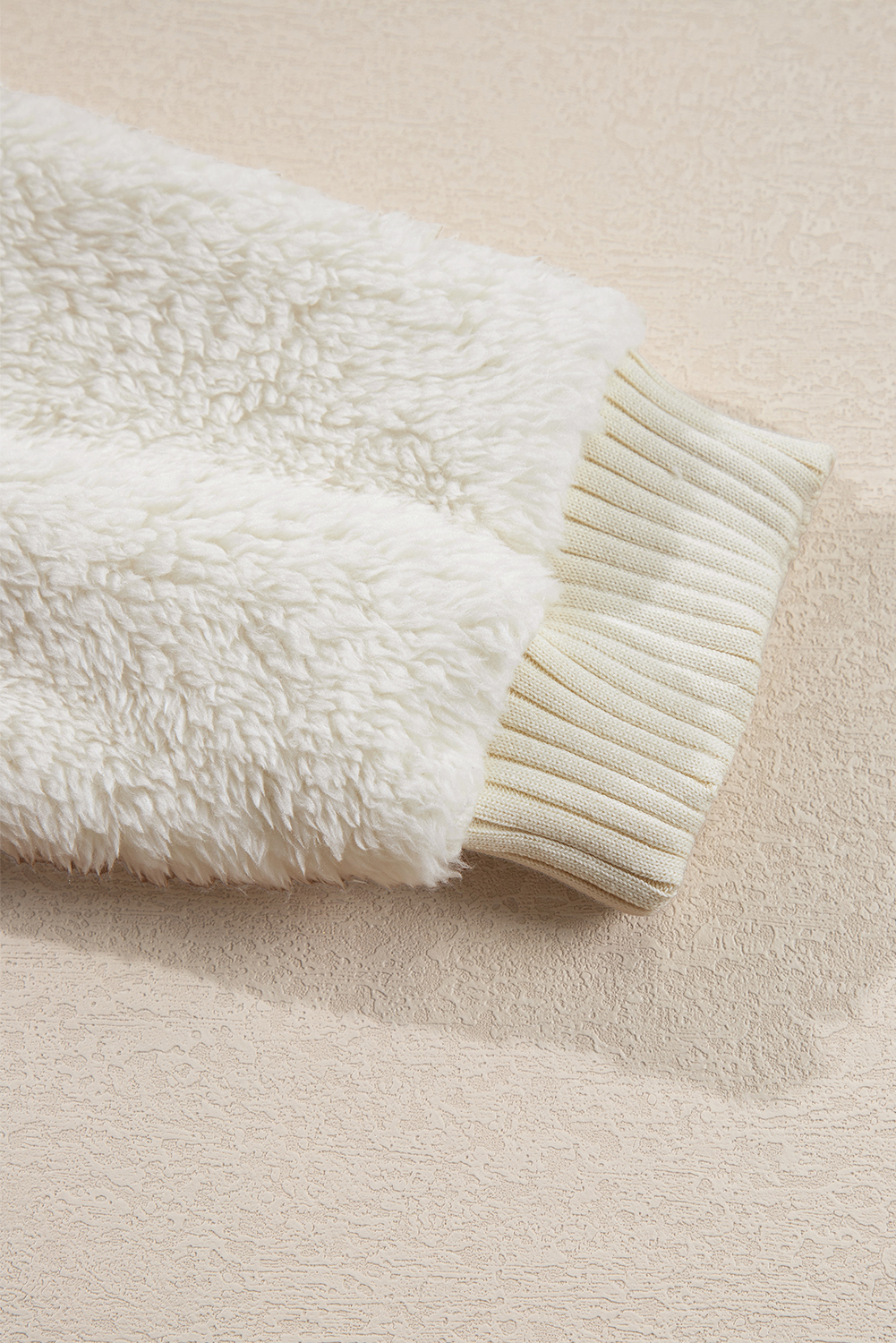 White Contrast Ribbed Edge Plush Hoodie - loveforevers