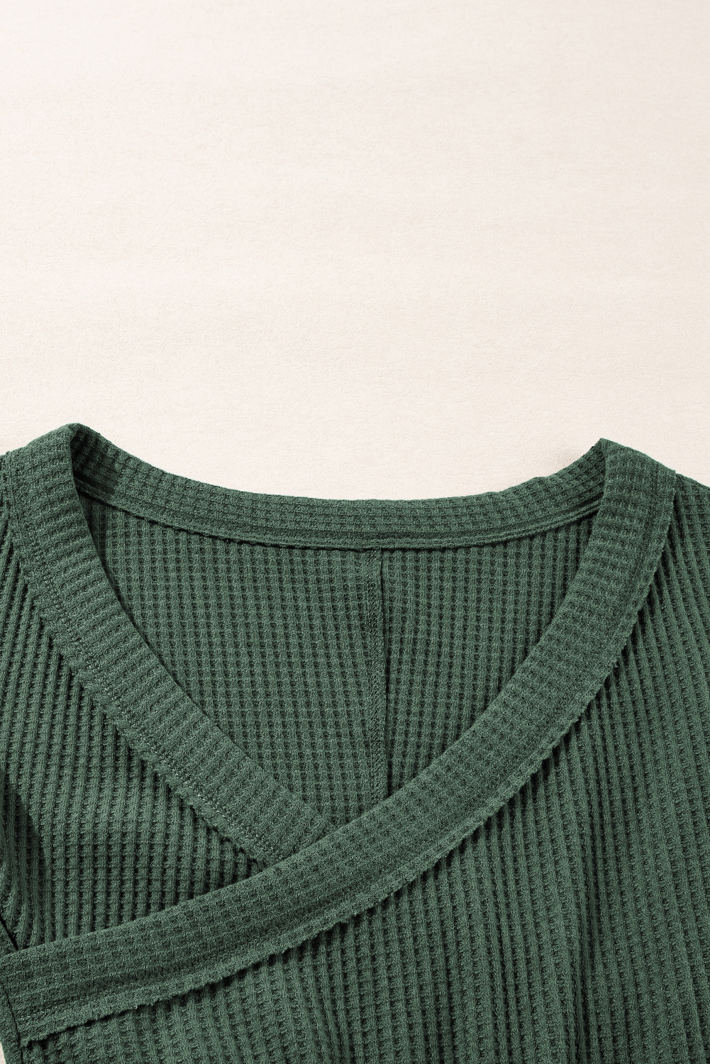 Blackish Green Waffle Knit Slim Fit Wrap V Neck Bodysuit - loveforevers