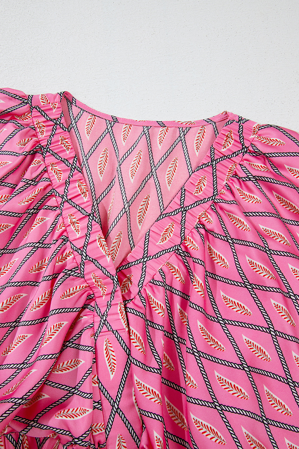 Pink Paisley Geometric Print V Neck High Waist Romper - loveforevers