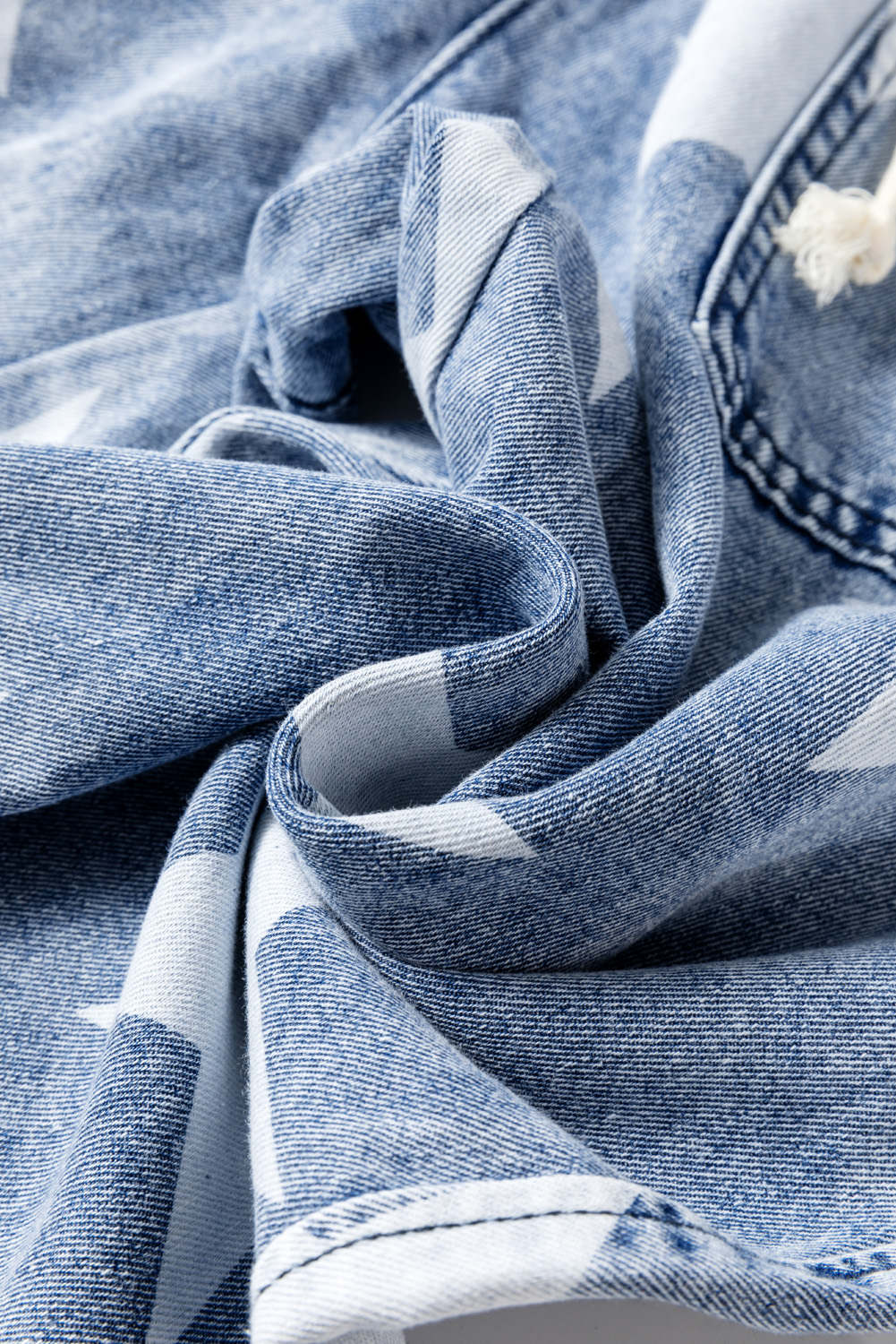 Light Blue Star Print Light Wash Drawstring Elastic Waistband Wide Leg Jeans - loveforevers