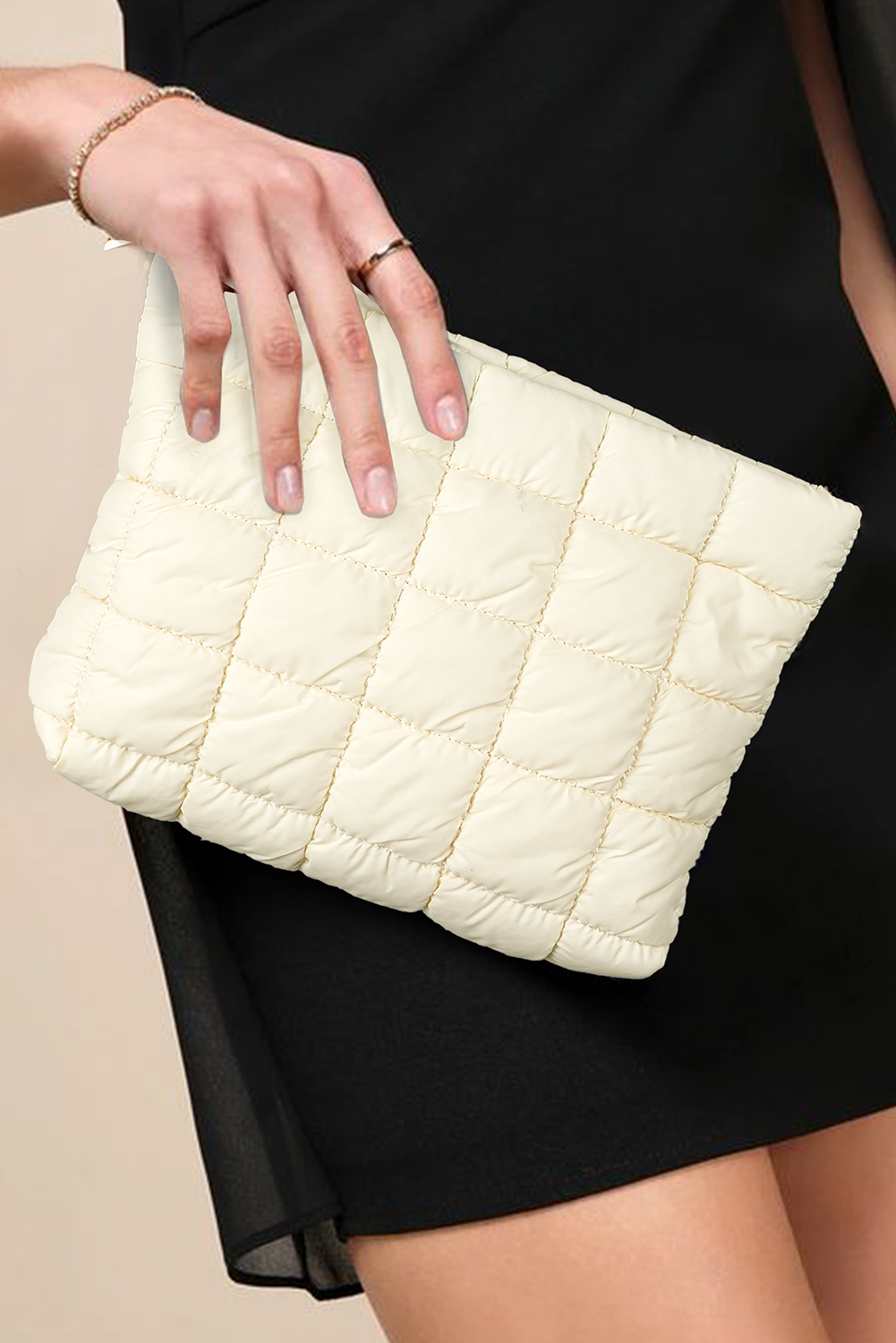 White Zipper Quilted Puffer Cosmetic Bag - loveforevers