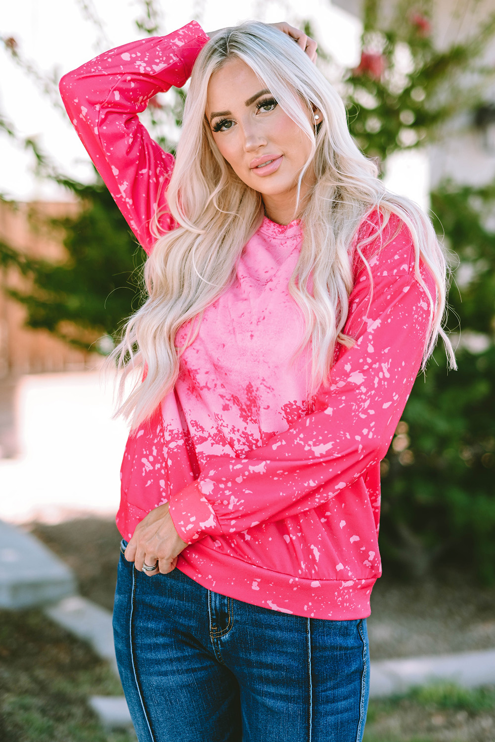 Rose Tie Dye Long Sleeve Pullover Sweatshirt - loveforevers