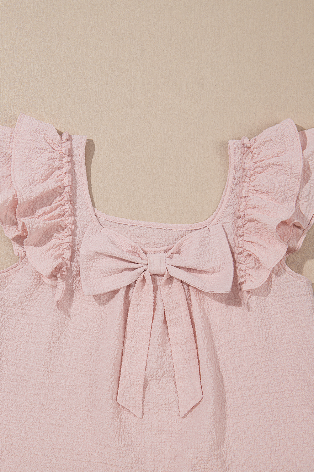 Beau Blue Textured Bow Knot Frilled Butterfly Sleeve Blouse - loveforevers