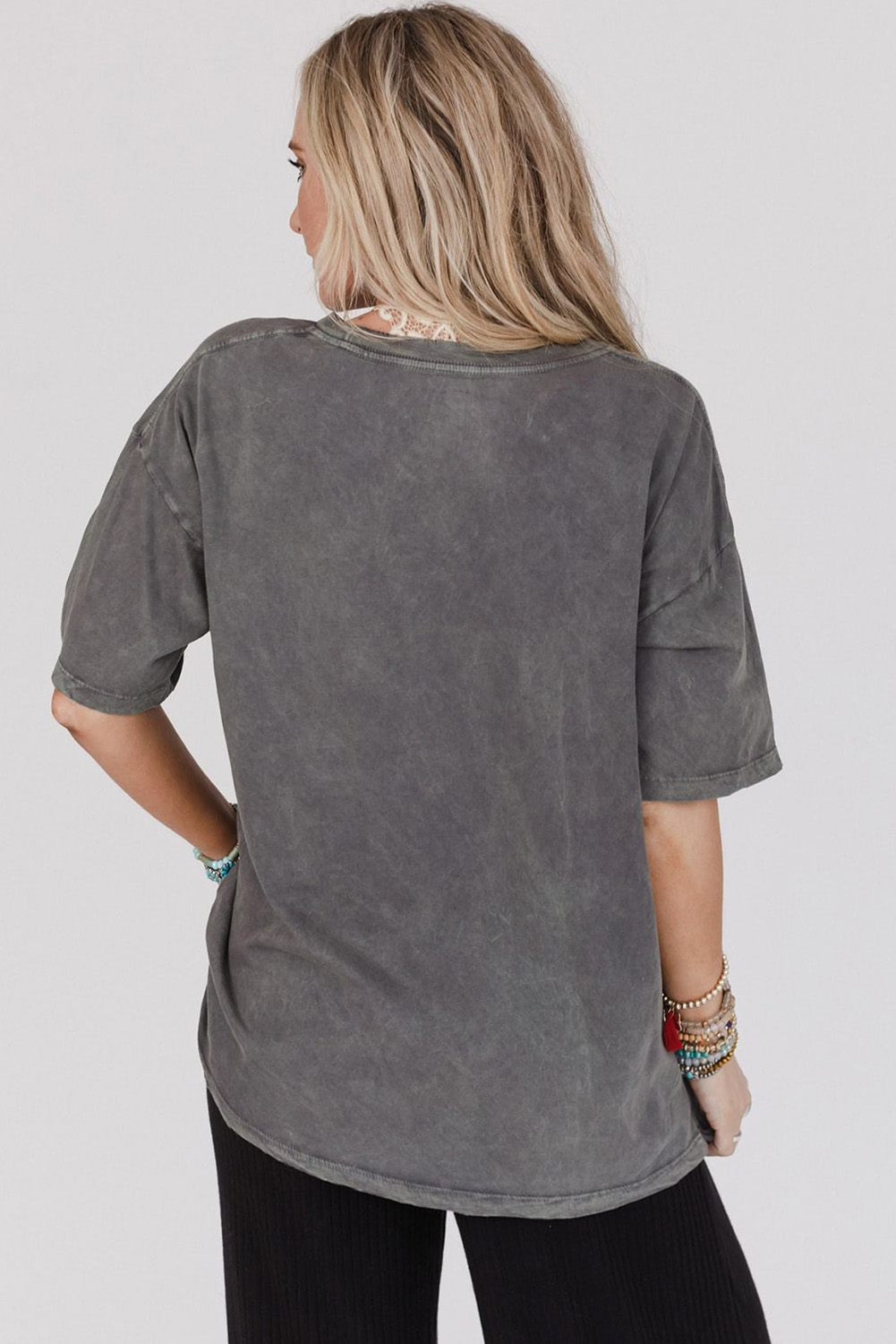 Dark Grey Kindness Butterflies Graphic Mineral Wash Loose Tee - loveforevers