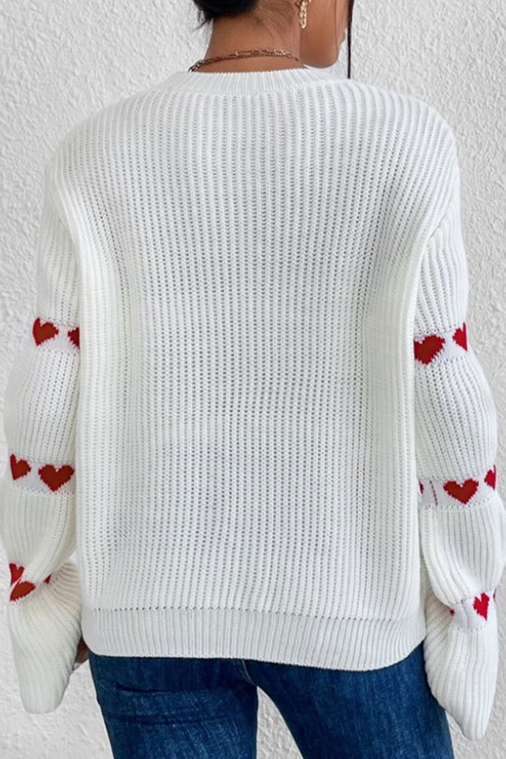 White Heart Shape Bell Sleeve Valentine Sweater - loveforevers