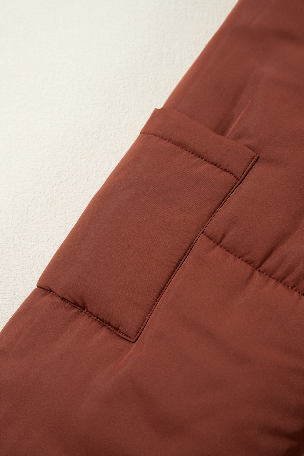 Coffee Quilted Puffer Stand Neck Zipped Mid-length Coat - loveforevers