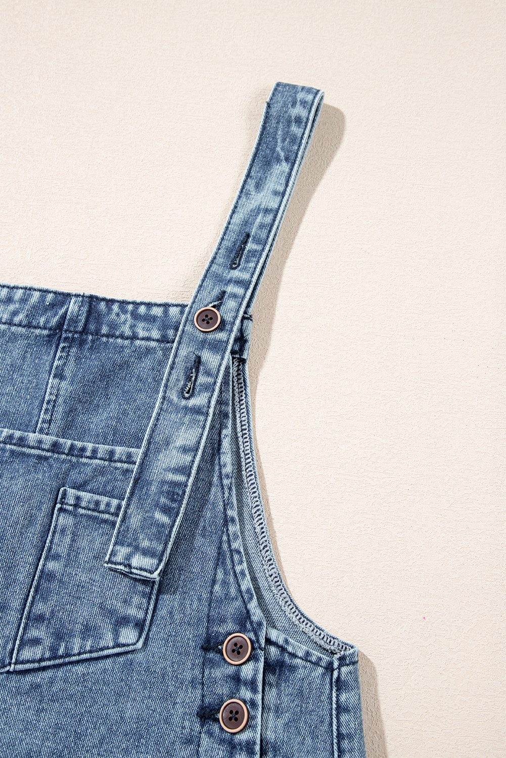 Stone Blue Distressed Bib Pocket Wide Leg Denim Overall - loveforevers