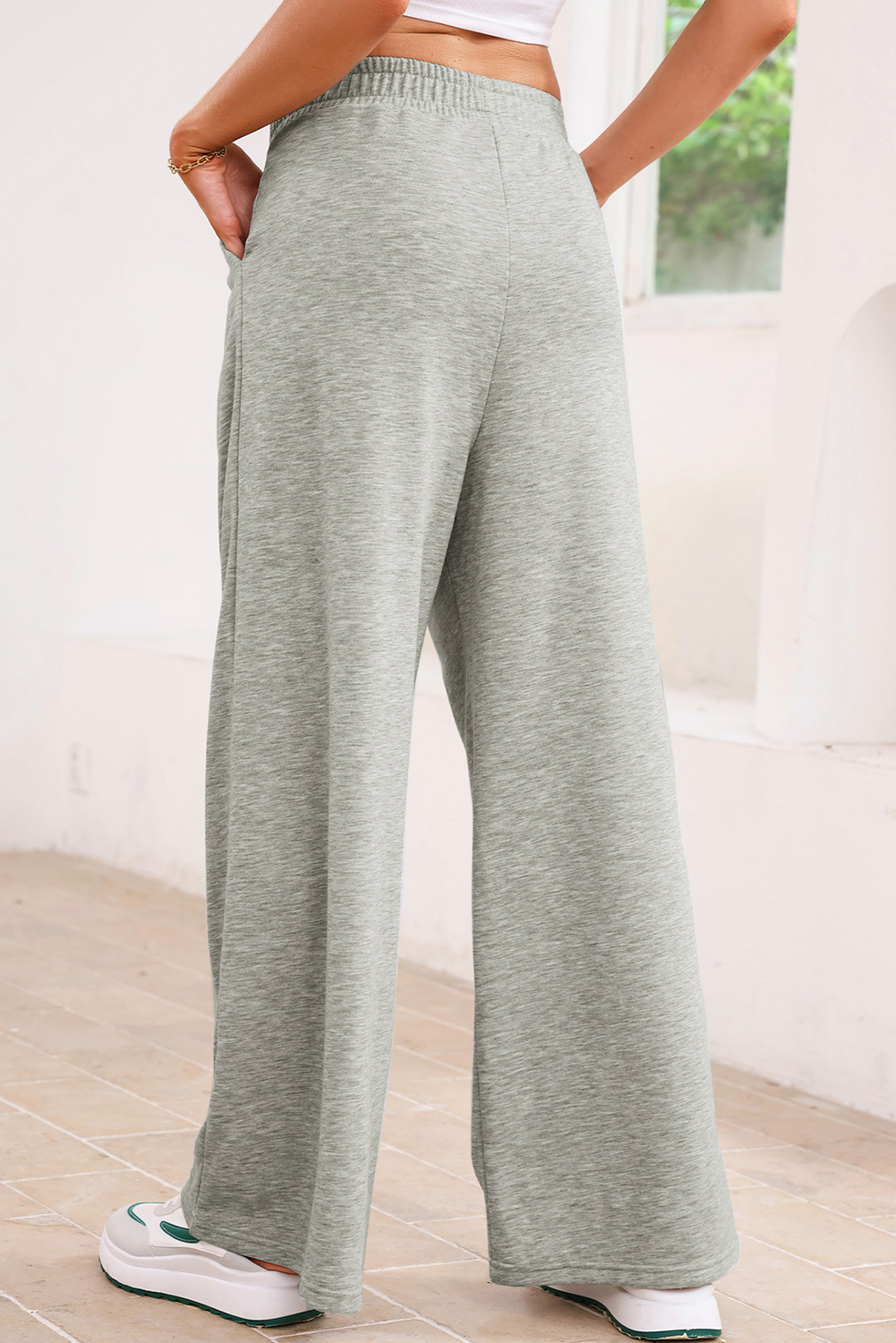 Burgundy Tied Elastic High Waist Pleated Detail Solid Sweatpants - loveforevers