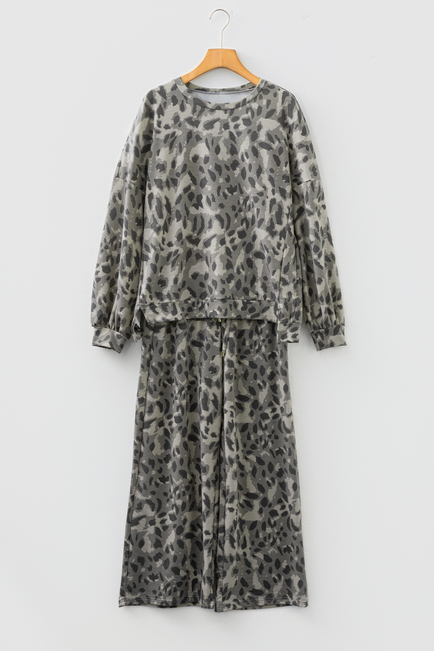 Brown Leopard Loose Tee Drawstring Waist Barrel Pants Set - loveforevers