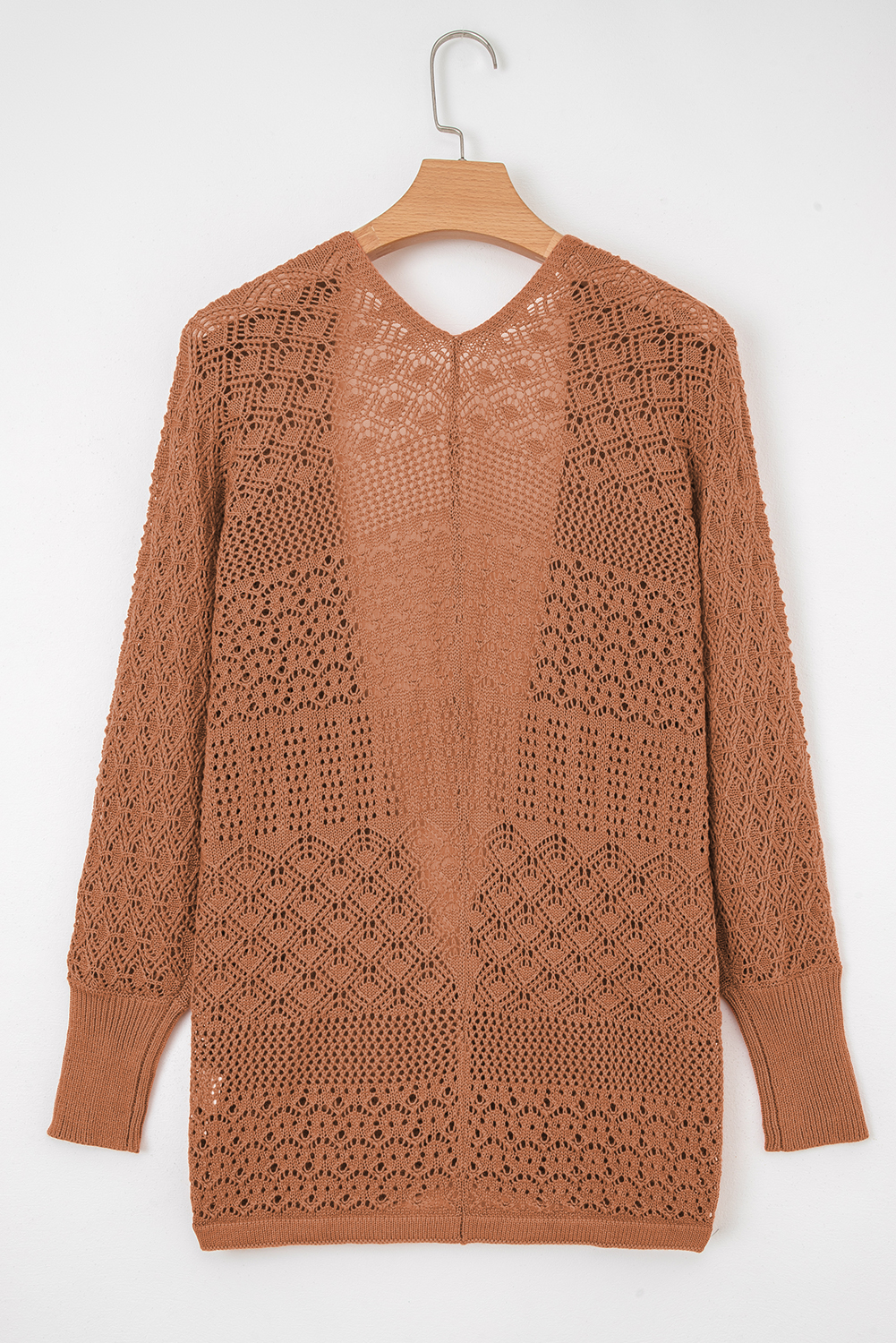Redwood Burl Mixed Pattern Knitted Open Front Plus Cardigan - loveforevers