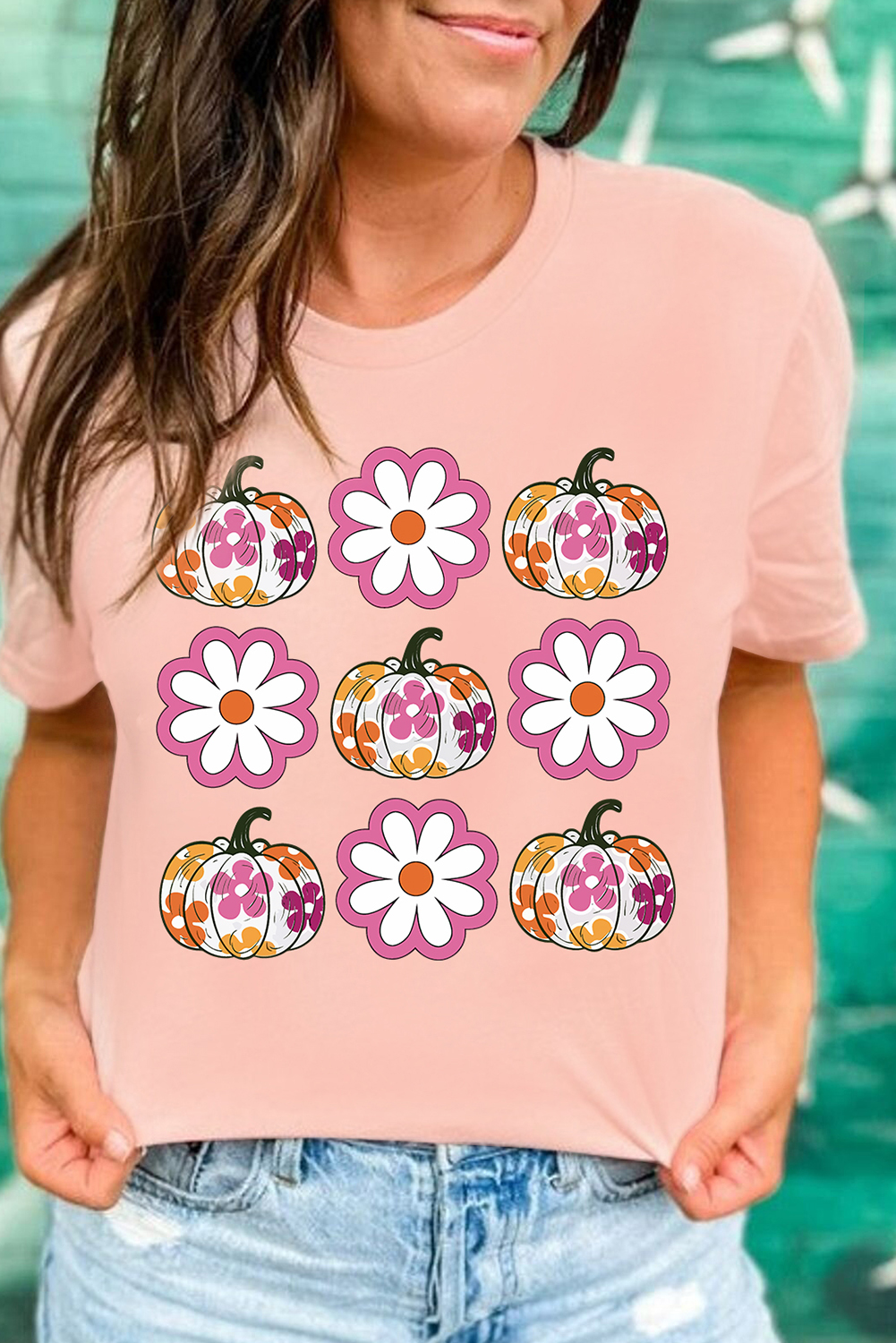 Pink Floral Pumpkin Thanksgiving Holiday Funny Graphic T Shirt - loveforevers
