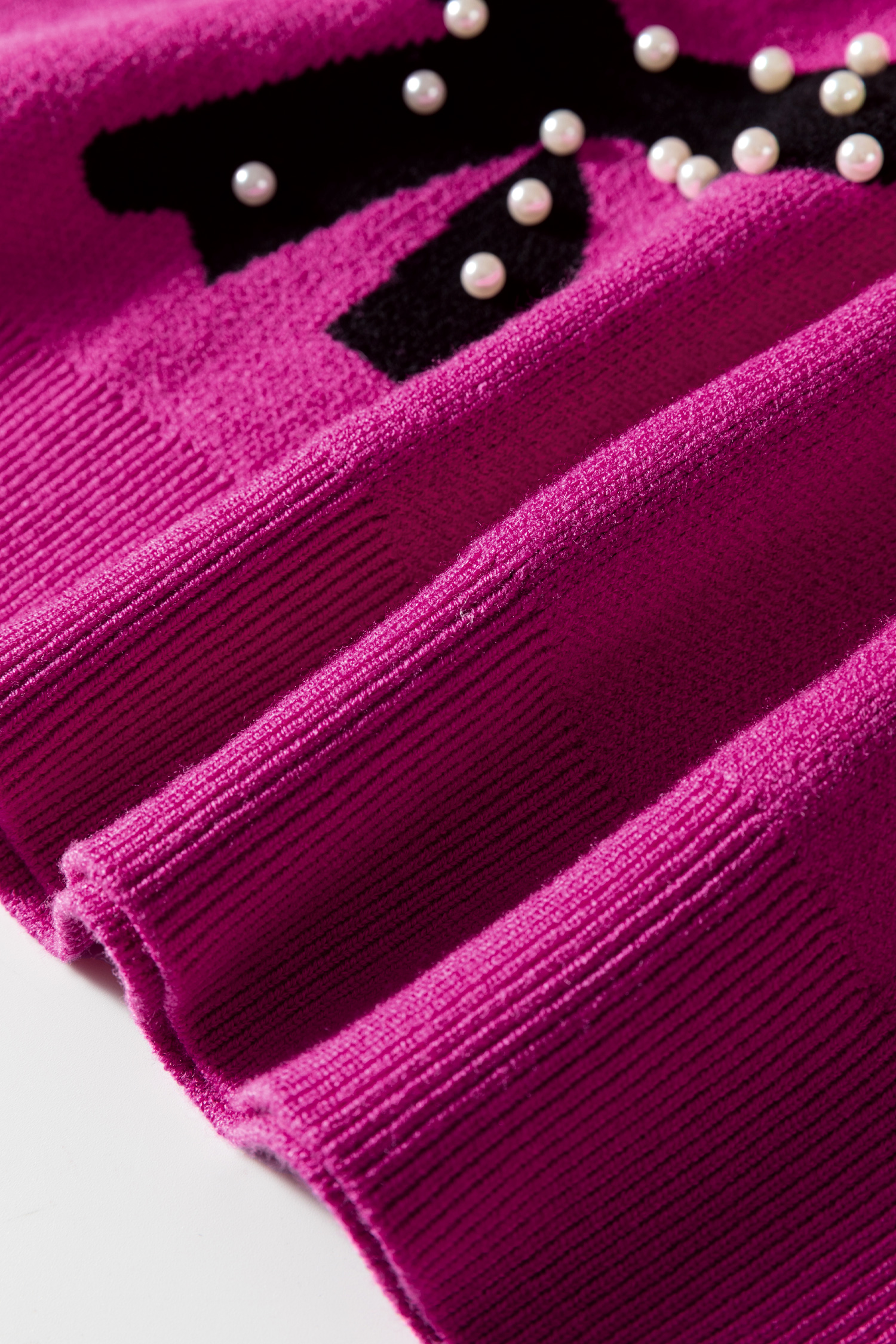 Bright Pink Pearl Embellished Bow Pattern Loose Sweater - loveforevers