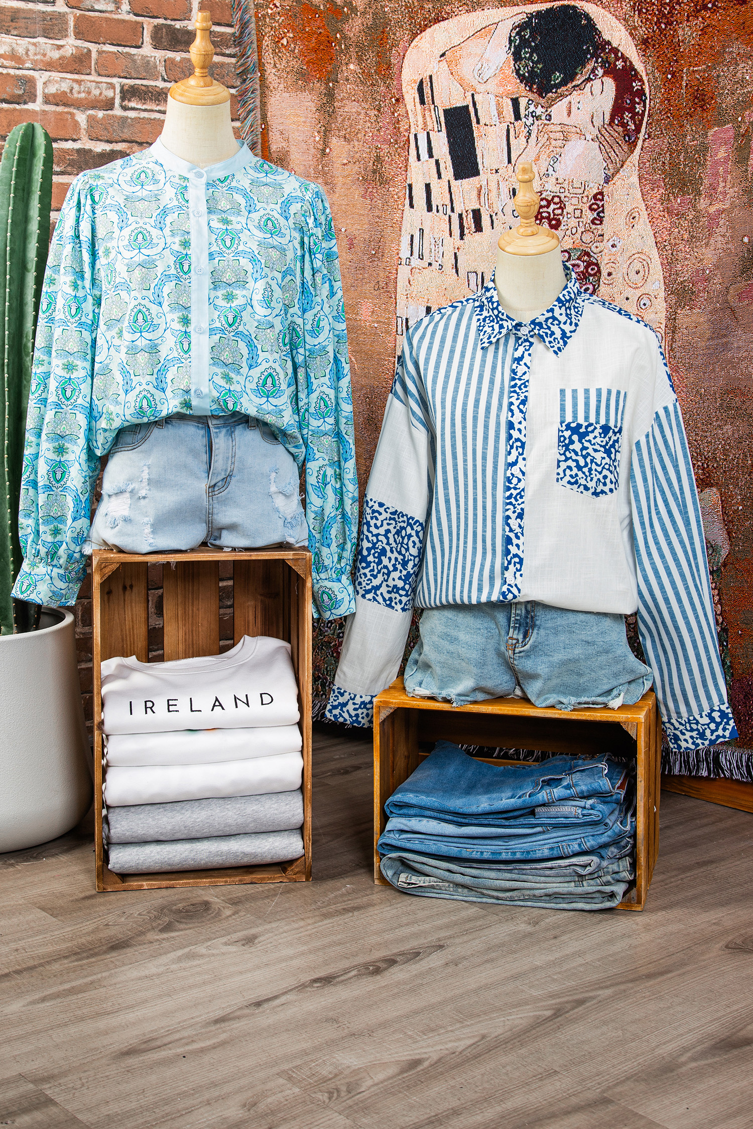 Sky Blue Leopard Striped Western Casual Shirt - loveforevers