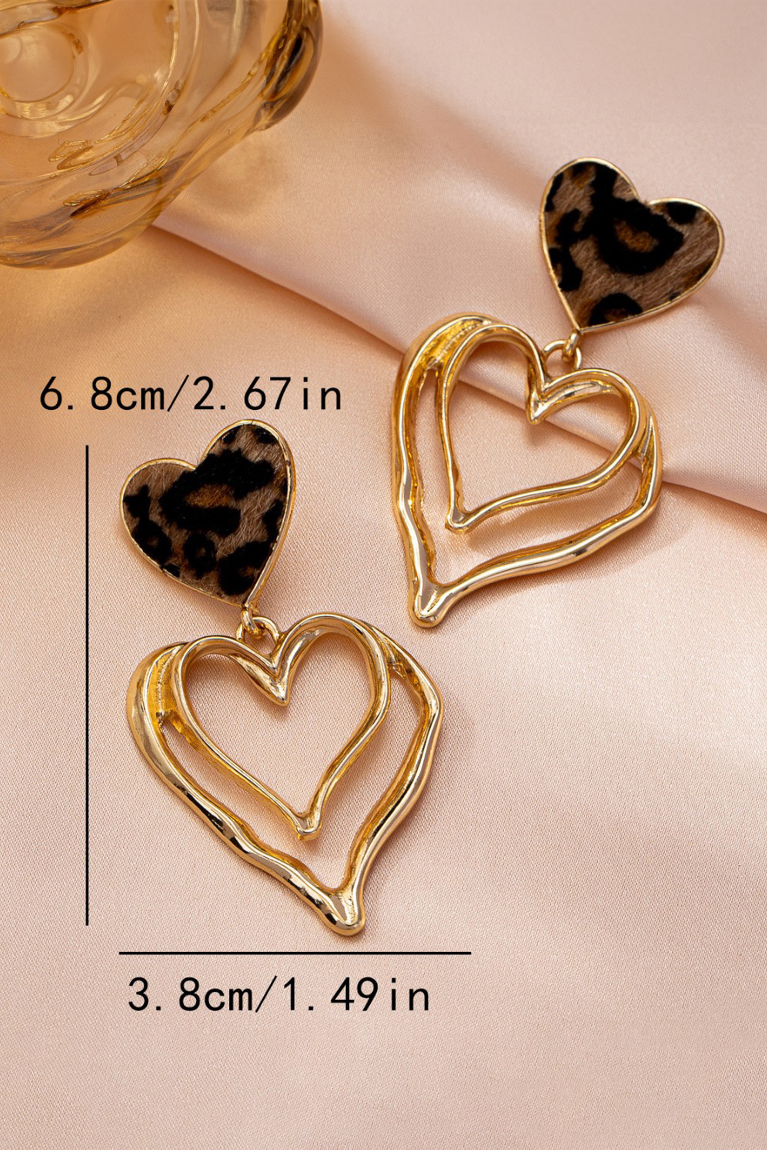 Gold Plated Irregular Hollowed Heart Leopard Studded Earrings - loveforevers