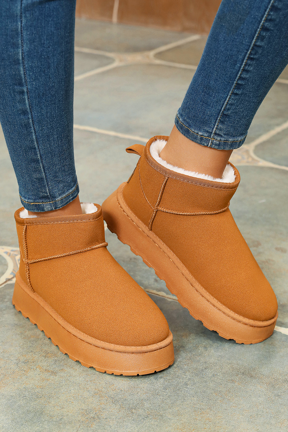Chestnut Faux Fur Lined Suede Ankle Snow Boots - loveforevers