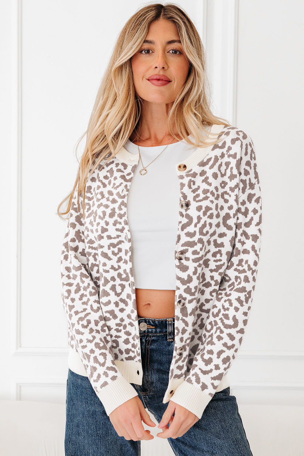 Black Leopard Drop Shoulder Chunky Knitted Cardigan Sweater - loveforevers
