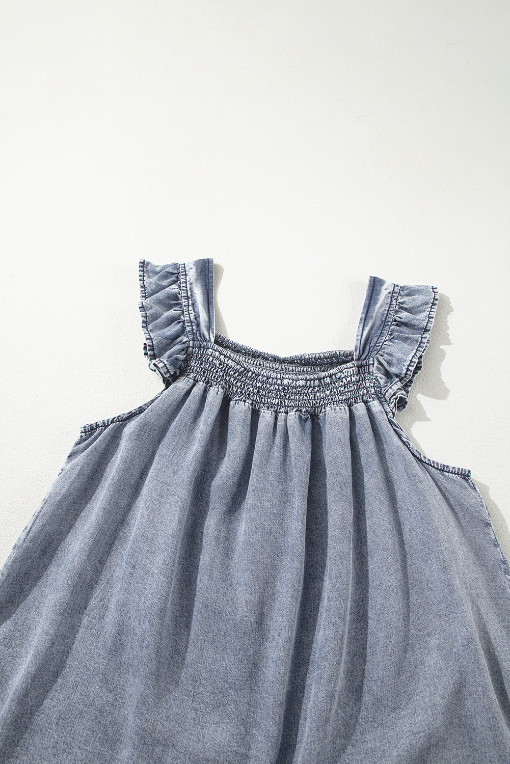 Ashleigh Blue Ruffled Shirred Neckline Sleeveless Denim Tank Top - loveforevers