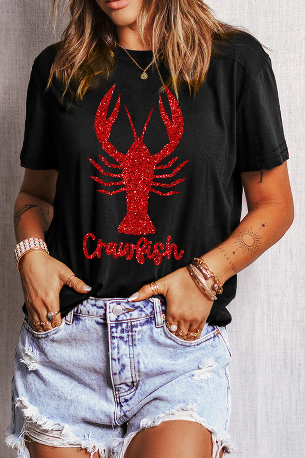 Black Shimmering Crawfish Graphic Tee - loveforevers