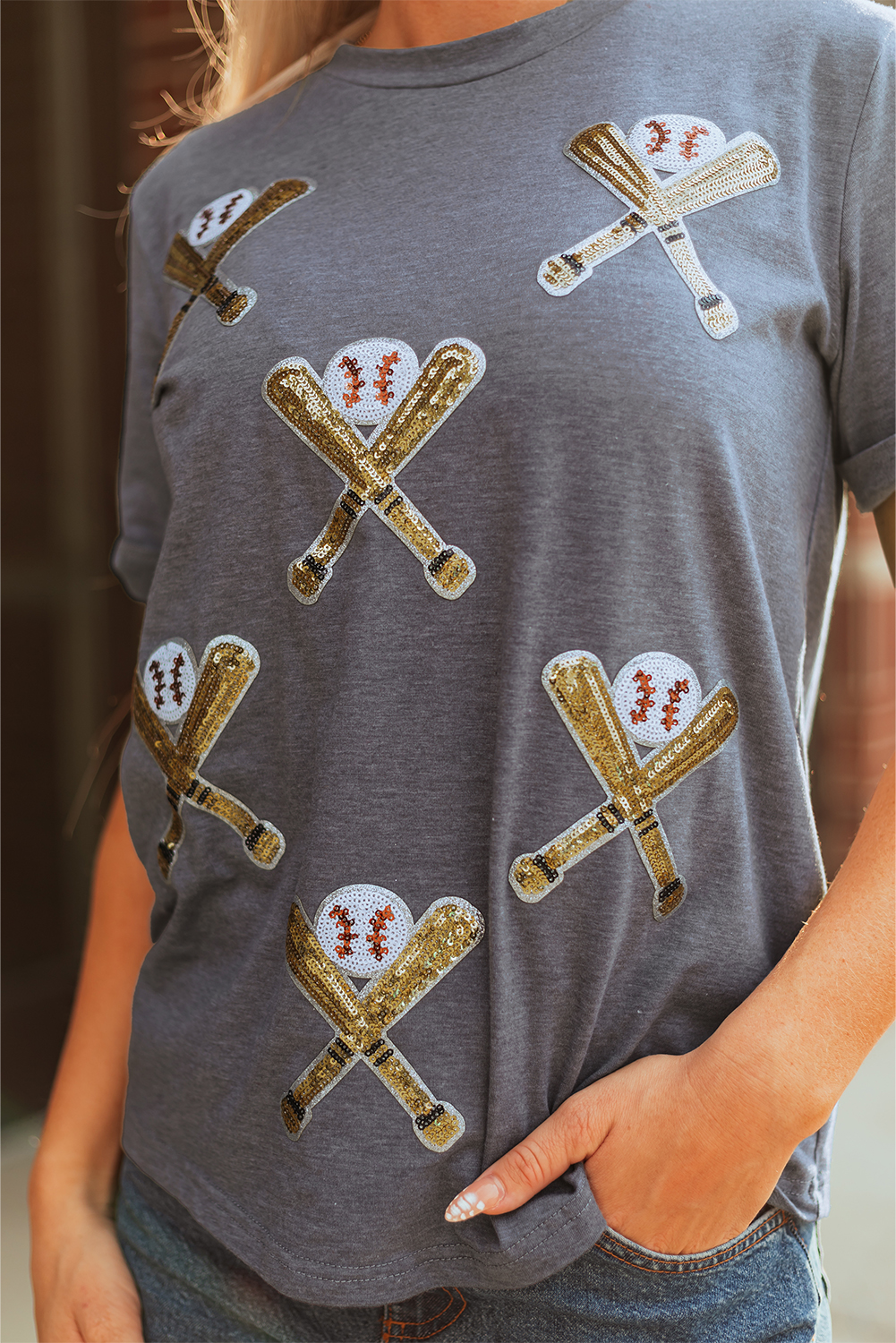 Gray Sequined Game Day Casual Tee - loveforevers