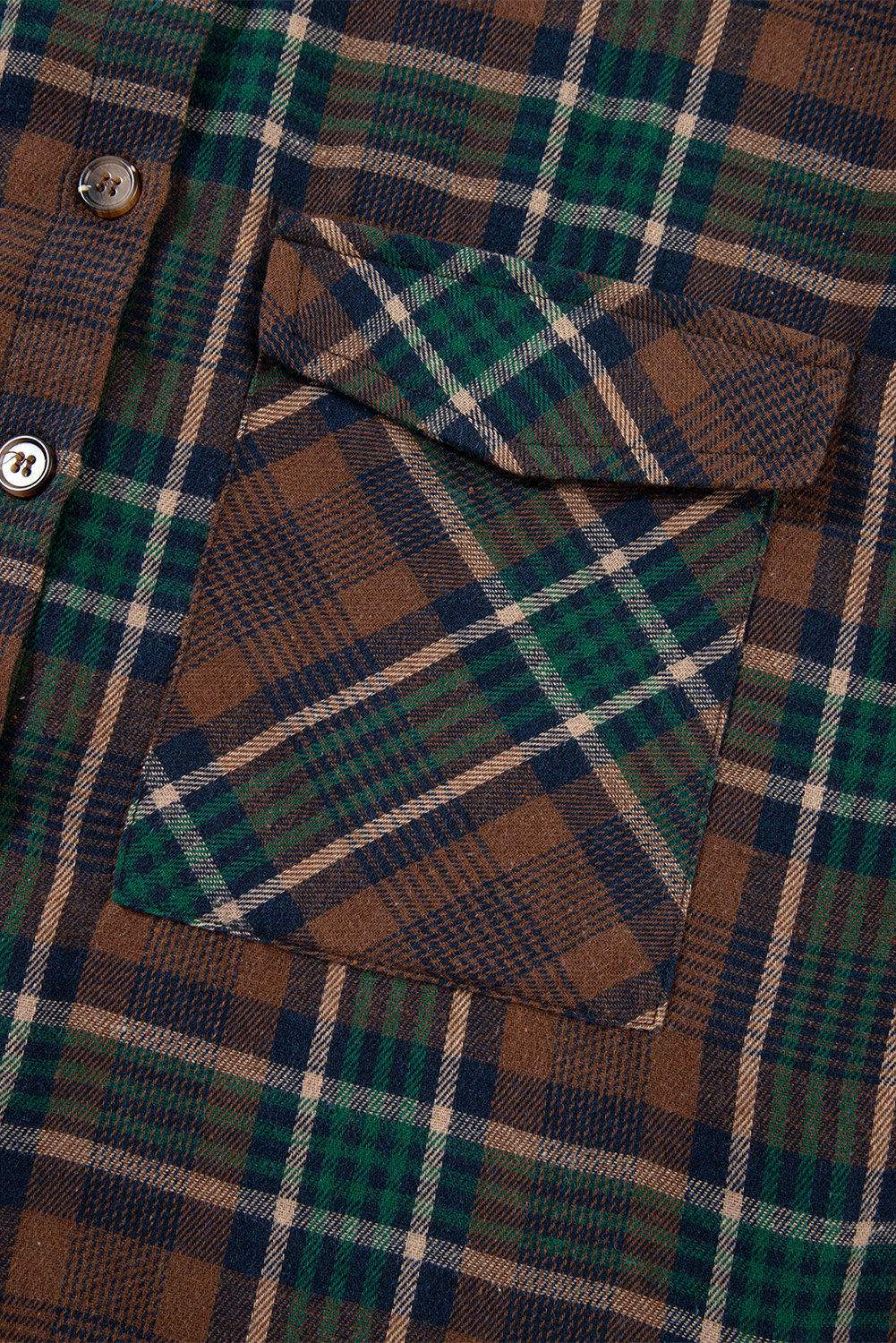 Brown Plaid Print Chest Pockets Buttoned Shirt Jacket - loveforevers