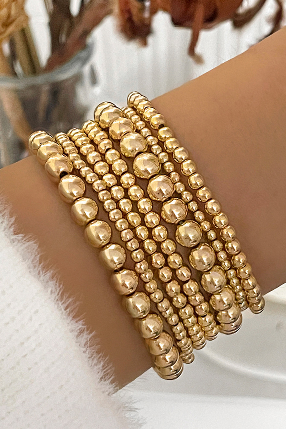 Gold 7pcs/Set Minimalist Plated Beaded Luxury Bracelet Set - loveforevers