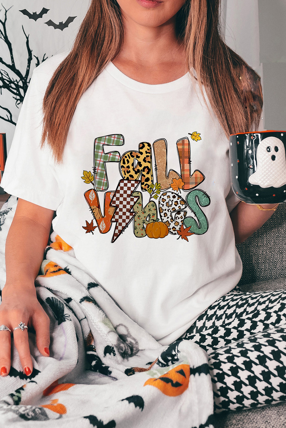 White FALL VIBES Cotton Blend Casual T Shirt - loveforevers